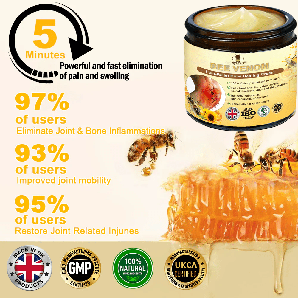 ✅Official Store: flysmus™ Bee-Venom Pain-Relief Bone Healing Cream👨⚕️UK Osteopathic Medical Association (BOA)Approved(Reducing joint swelling, pain, stiffness, redness, warmth, soreness, and joint fatigue)
